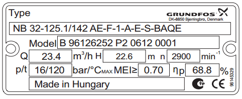 Пример шильды насоса